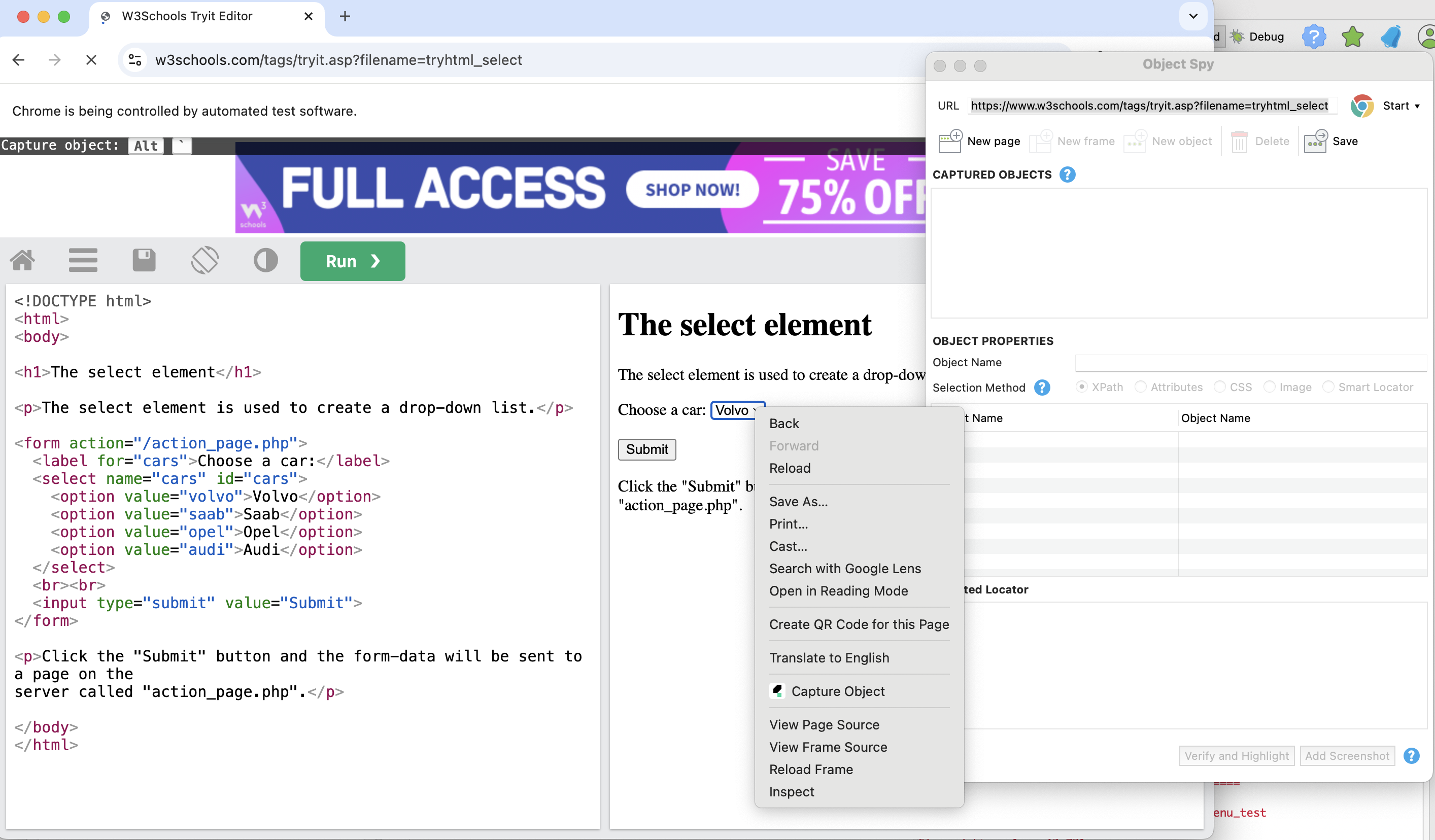 How to capture drop down object on a web page using Katalon Studio