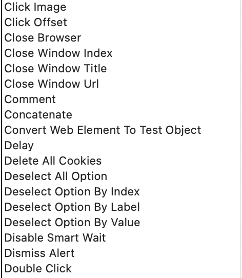List of keywords in Katalon's Keyword Library that can be used to write automation test scripts